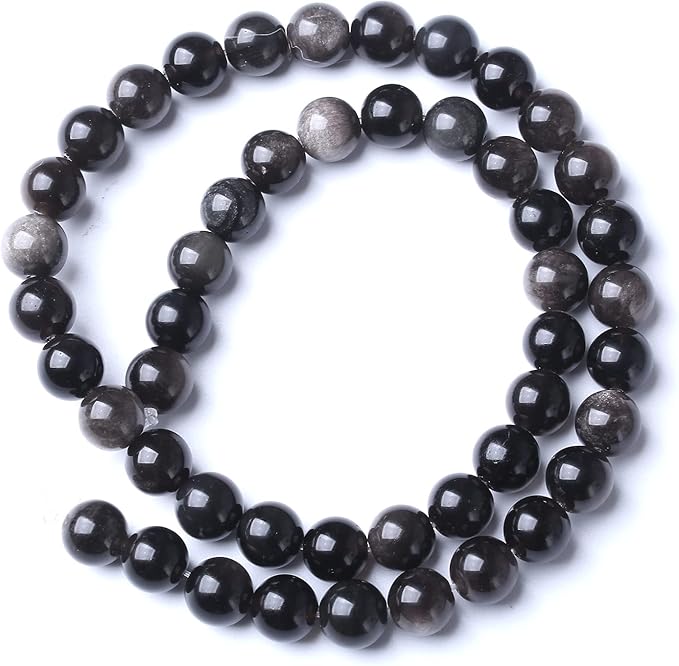 45pcs 8mm AAA Natural Obsidian Stone Beads Gemstone Round Loose Beads for Jewelry Making DIY Bracelet (Sliver Color Obsidian Stone, 8mm)