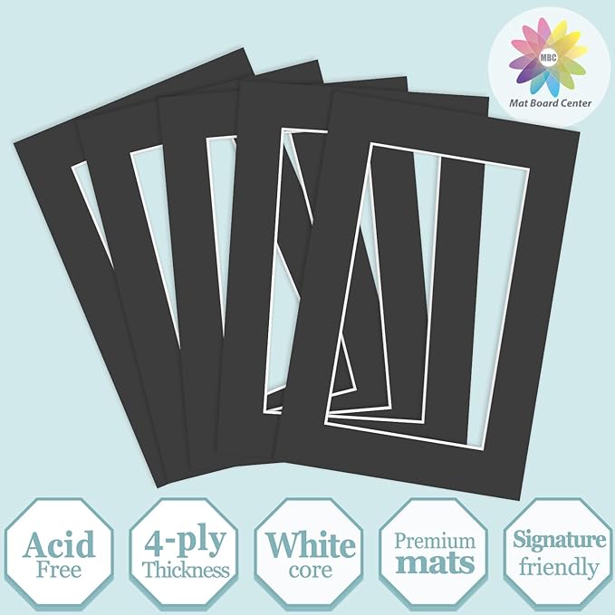 MBC MAT BOARD CENTER, 5 Pack 4x6 for 3x5 Black Picture Mats Frame Mattes, Bevel Cut, Acid Free, 4-ply Thickness