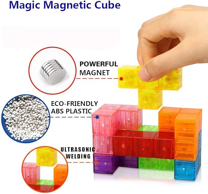 2-Pack Wtohobby Magnetic Soma Cube Block- Children's Educational Toys Magnetic Tiles for Kids Stress Relief Toy Puzzle Cubes to Develops Intelligence, Ideal for Birthday Gifts (Crystal, 2 Pack)