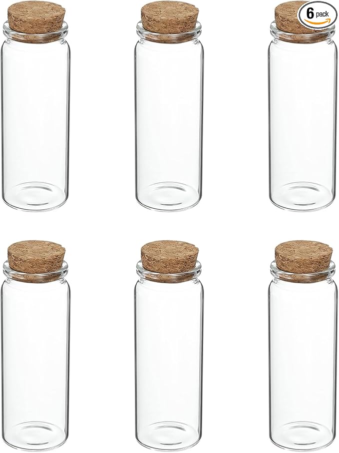 uxcell 6Pcs Mini Glass Bottles with Cork Stoppers, 80ml Small Clear Bottles Glass Empty Jars Vials for DIY Crafts Party Wedding Decor Favors