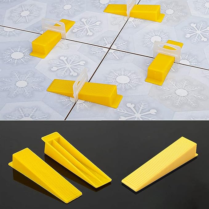 300 Pcs Reusable Leveling Wedges,Reusable Tile Leveling System Wedges for 1/8" Spacers,1/16" Spacers,1/32" Spacersand Tile Leveling System Kit,for Tile Leveler Installation(300yellow Reusable Wedges)