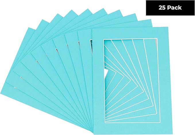11x14 Mat for 8.5x11 Photo - Precut Aquamarine Blue Picture Matboard for Frames 11 x 14 Inches - Bevel Cut to Display Art 8.5 x 11 Inches - Acid Free Pack of 25 MATS with Backing Boards & Clear Bags