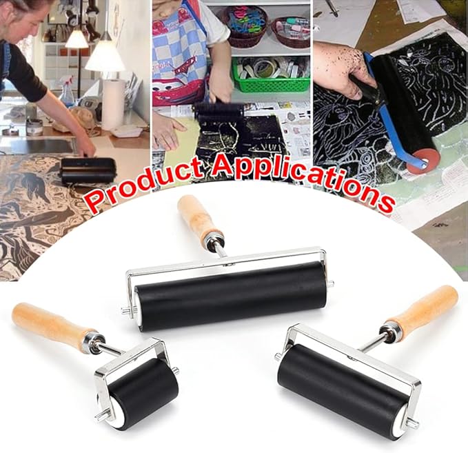 3 Pack Rubber Roller - Brayer Rollers with 3 Size for Crafting Brayer Rollers for Printmaking Brayer Tool Paint Brush Ink Applicator Art Craft Oil Painting Tool (2.4 inch,4 inch,5.9 inch)