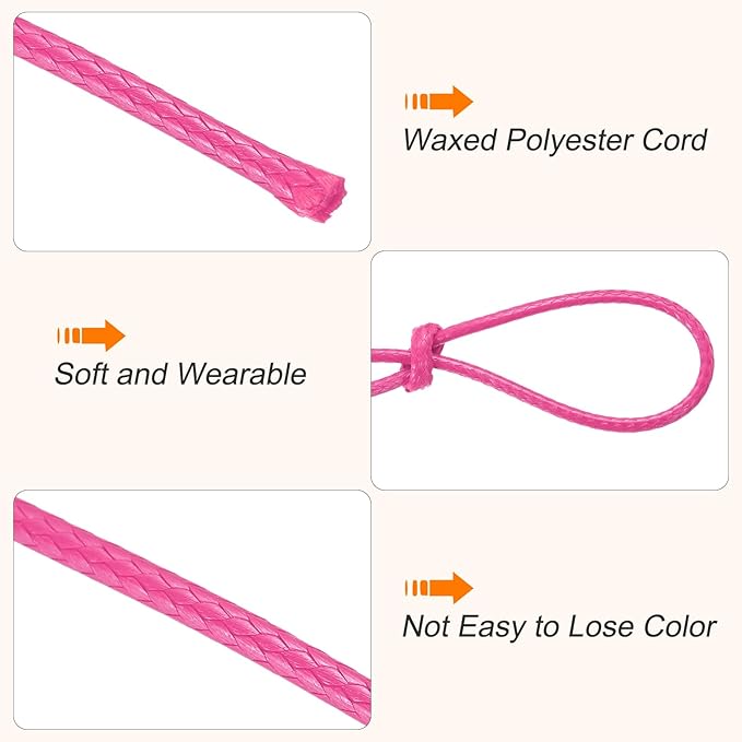MECCANIXITY Waxed Cord 1.5mm Waxed Thread 87 Yard Wax String Leather Cord for Bracelet Making, Necklaces, Beading, Jewelry Making and DIY Crafts(Dark Pink)