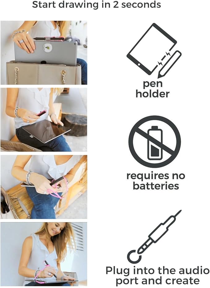 SonarPen - Pressure Sensitive Smart Stylus Pen with Palm Rejection and Shortcut Button. Battery-Less. Compatible with Apple iPad/iPhone/Android/Switch (Purple)