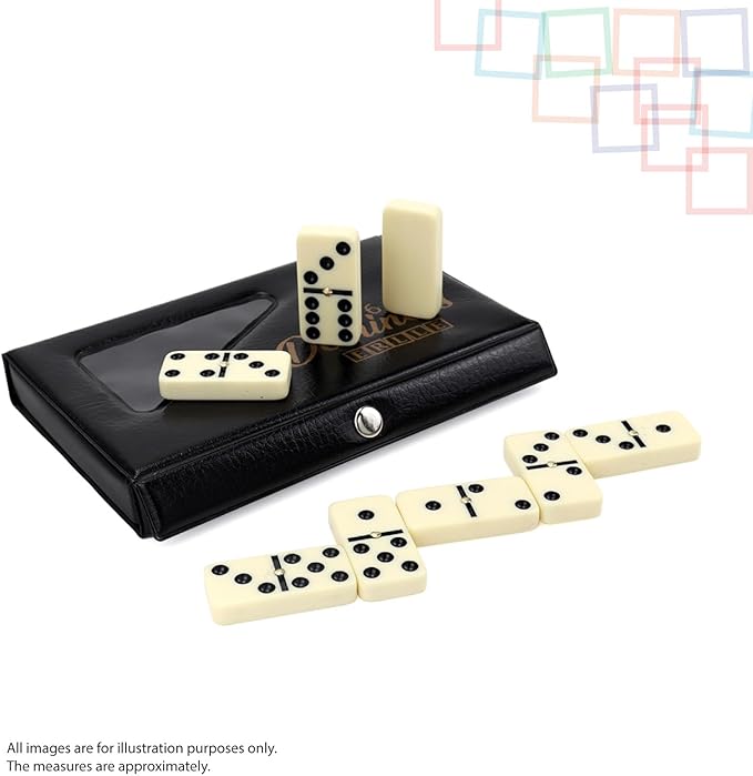 ERLLE - Premium Double 6 Dominoes Set, Classic Domino Game with Vinyl Case, Tiles for Adults & Kids, Mexican Train & Family Game Night