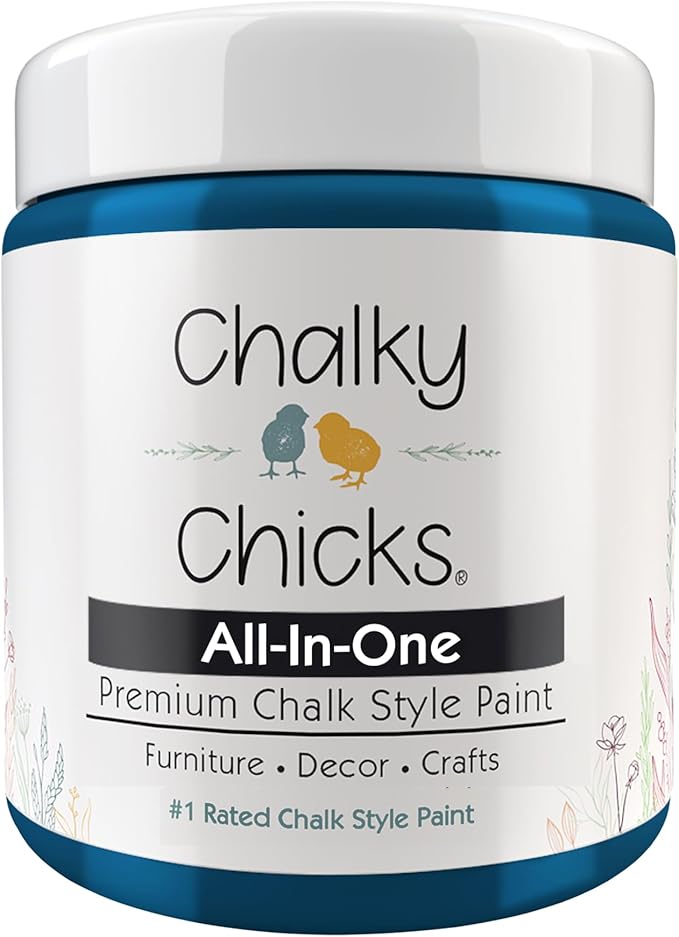 Chalky Chicks 8 Fl Oz Matte Midnight (Peacock Blue) Chalk Paint for Furniture Without Sanding - No Prep Furniture Paint No Sanding All in One for Crafts, Walls, Cabinet, Metal, Dresser, Farmhouse