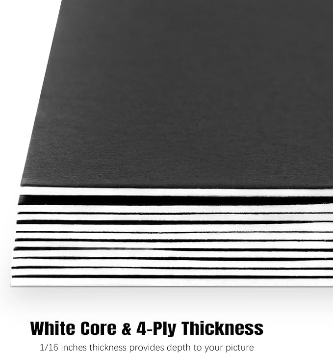 AUEAR, 15 Pack 8x10 Uncut Matte Boards Black Photo Mat Board Great for Picture Framing, Print, Artwork