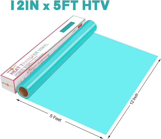 HTVRONT HTV Vinyl Rolls - 12" x 5ft Turquoise Heat Transfer Vinyl for Shirts & All Cutter Machines - Easy to Cut & Weed