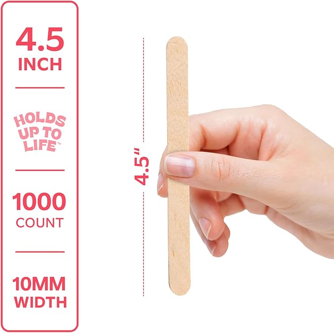 GUSTO [1000 Count] 4.5 Inch Wooden Multi-Purpose Popsicle Sticks for Crafts, Ice, Ice Cream, Waxing, and Tongue Depressor Wood Sticks (Formerly Comfy Package)
