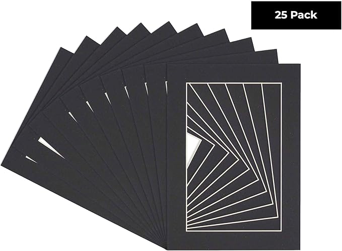 Poster Palooza 5.5x8.5 Mat for 8.5x11 Frame Acid-Free Kit with Backing Board Clear Bags Black 5.5x8.5 Photo Matte Made to Fit a 8.5x11 Picture Frame Matboard for Framing, Pack of 25 Mats