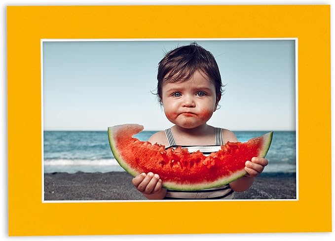 11x14 Mat Bevel Cut for 8.5x11 Photos - Acid Free Golden Orange Precut Matboard With Backing Board and Crystal Clear, Self Seal Photo Mat Bag - For Pictures, Photos, Framing - 4-ply Thickness