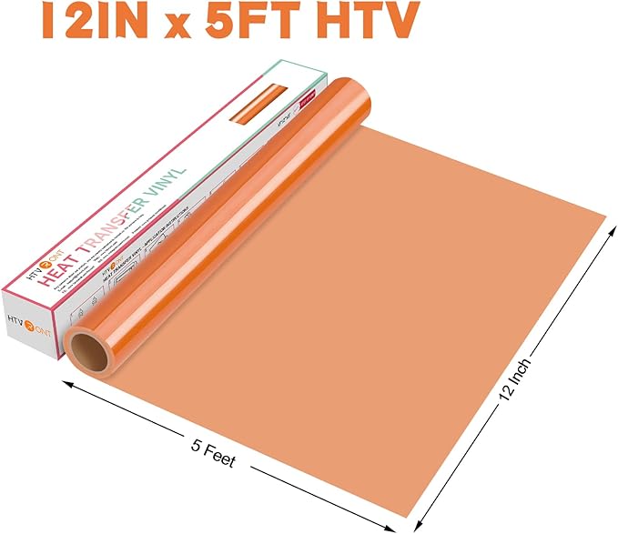 HTVRONT HTV Vinyl Rolls Heat Transfer Vinyl - 12" x 5ft Orange HTV Vinyl for Shirts, Iron on Vinyl for All Cutter Machine - Easy to Cut & Weed for Heat Vinyl Design (Orange)