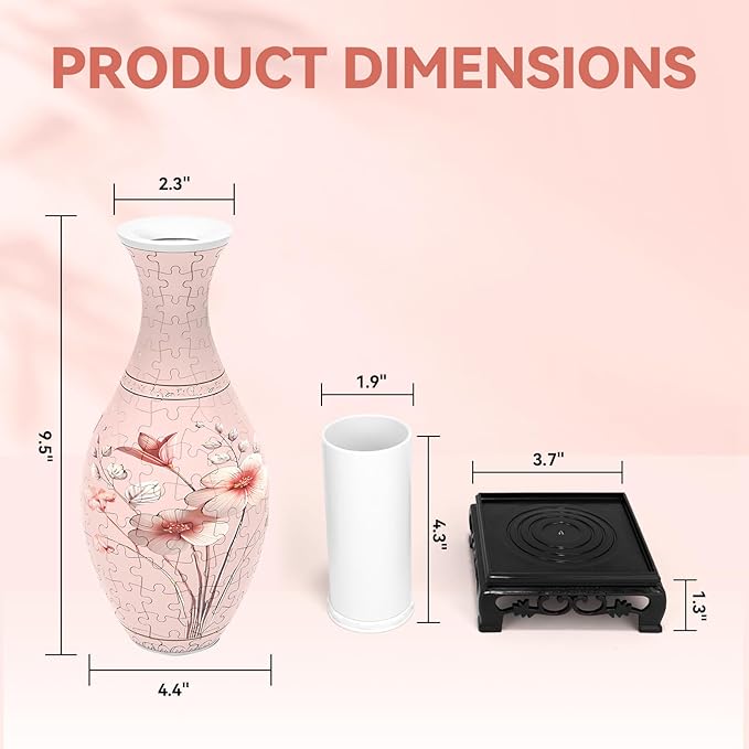 3D Puzzles Vase for Adults, Birthday Gifts for Women, 160 Pieces Plastic DIY Unique Flower Vase with LED Light, Crafts for Adults House Warming Gift for Flower Arrangements and Home Decor (Pink)