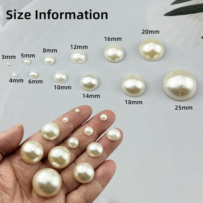 200pcs 14mm Half Pearls for Crafts Flatback Round Half Pearl Beads for Jewelry Making Nail Art Scrapbook Craft Wedding Dress Decoration(Ivory White)