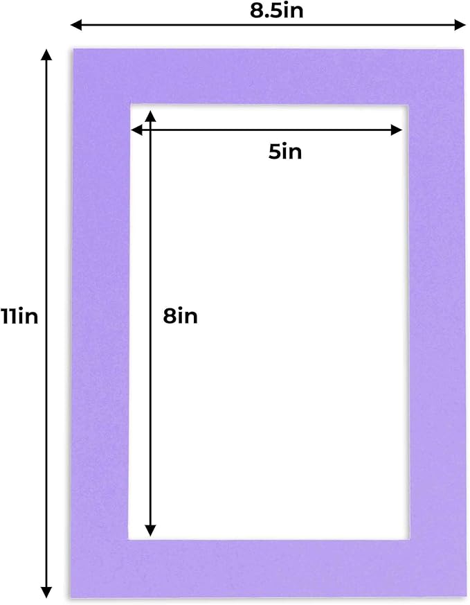 5.5x8.5 Mat for 8.5x11 Frame - Precut Mat Board Acid-Free Light Purple 5.5x8.5 Photo Matte for a 8.5x11 Picture Frame, Matboard for Family Photos, Show Kits, Art, Picture Framing, Pack of 100 Mats