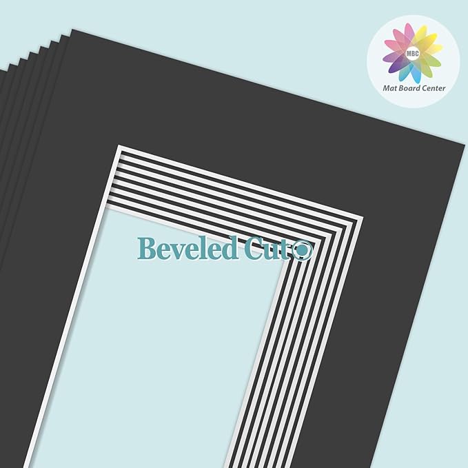 MBC Mat Board Center, 10 Pack 11X14 for 8X12 Black Picture Mats Frame Mattes, Bevel Cut, Acid Free, 4-Ply Thickness