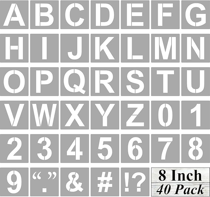 Alphabet Letter and Number Stencils 8 Inch - 40 Pack Large Letters and Numbers Stencil Templates with Signs for Painting on Wood, Reusable Letter Stencils for Chalkboard Signs & Wood Wall Art