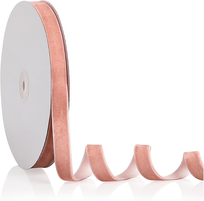 5/8" X 20 Yards Rose Gold Velvet Ribbon for Christmas Tree Wreath Decoration Handmade Crafts Ornaments Gift Wrapping & Bow Making