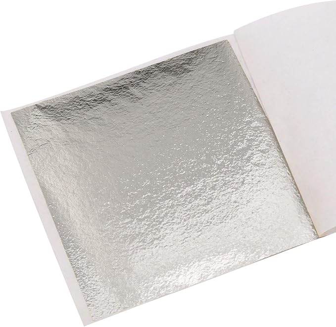 KINNO Gold Leaf Sheets for Art, 100 Sheets Light Champagne Silver Foil Multipurpose for Home, Wall, Frame, Ceiling, Furniture Decoration, 3.15 by 3.35 Inches