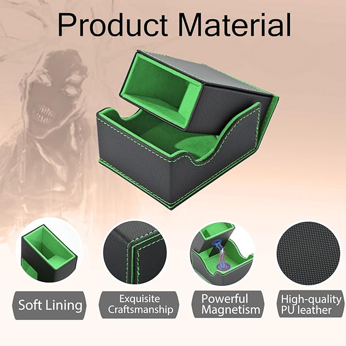 Dice Tower and Tray, Portable Commander Deck Box, Foldable Dice Storage Box for Dungeons and Dragons Rolling Tray Black/Green