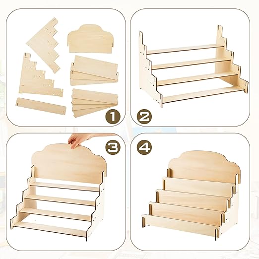 Barydat 2 Pcs 4 Tier Greeting Card Display Stand Wooden Sticker Display Stand Portable Card Display Rack for Vendors Retail Counter Table Display Trade Shows Showcase (Wood Color,15.8 Inch)