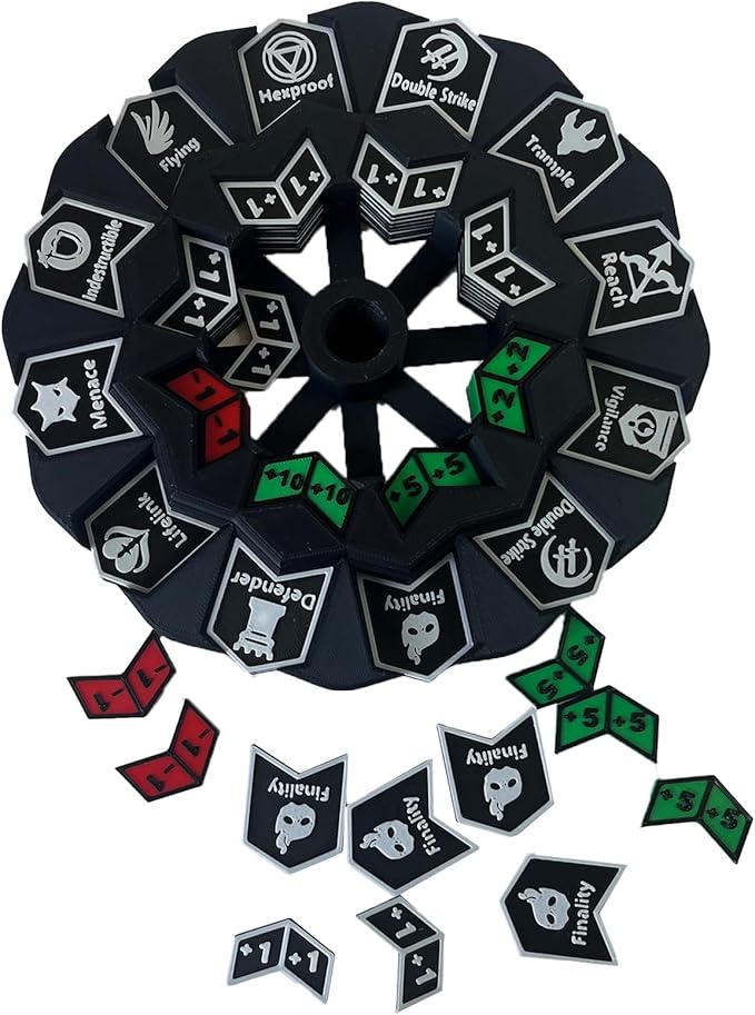 MTG Abilities Keywords Counter Wheel, Black Token Tracker 7.5 inch Diameter,123-Piece Keyword and Life Counter Bulk Tokens MTG, TCG, Cards Gaming Accessories