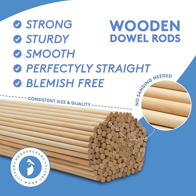 Dowel Rods Wood Sticks Wooden Dowel Rods - 1/2 x 36 Inch Unfinished Hardwood Sticks - for Crafts and DIYers - 100 Pieces by Woodpeckers
