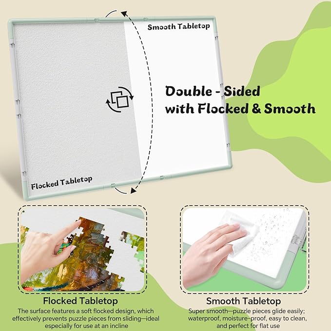 1500 Pieces Puzzle Board 3-in-1 Double-Sided & Rotating & Tilting, Plastic Puzzle Table with Sorting Boxes and PVC Cover, Portable Lazy Susan Jigsaw Puzzle Board for Adults, Gray Green