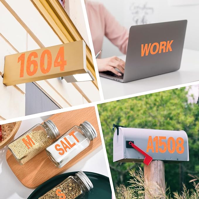 Starboling Letter Stickers,2 inch 8 Sheets Orange Alphabet Sticker,Self Adhesive Vinyl Letter Stickers Mailbox Numbers,for Arts Crafts Outdoor Sign Poster Mailbox Sign Doors Mailboxes Car Truck