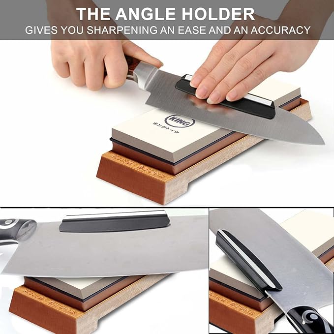Japanese Knife Sharpener 1000/6000 Grit and Knife Angle Holder Set by B&B japan for Stainless Steel Cutlery and Pointed Carver, Best for Long-Lasting Sharpness, "KING" Trade Mark