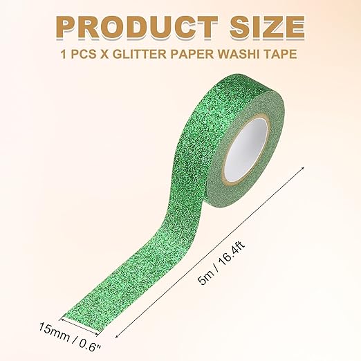 PATIKIL 1 Roll Glitter Paper Washi Tape, Washi Decorative Tape for Crafts, Green