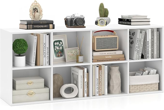 Giantex 8-Cube Bookcase, 3-Tier Cubby Bookshelf, Horizontal Vertical Display Rack with Anti-Tipping Kits, Modern Storage Organizer Shelf Unit for Bedroom, Living Room, Study (White, 8-Cube)
