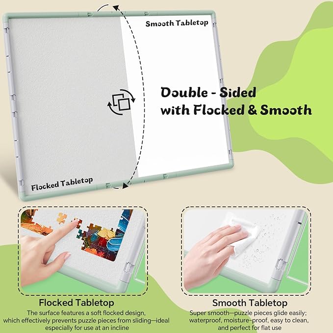 1000 Pieces Puzzle Board 3-in-1 Double-Sided & Rotating & Tilting, Plastic Puzzle Table with Sorting Boxes and PVC Cover, Portable Lazy Susan Jigsaw Puzzle Board for Adults, Gray Green