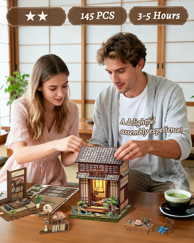CUTEBEE Book Nook Kit - DIY Miniature House Japanese Tea House, Dollhouse Kit for Adults and Teens, Tiny House Bookshelf Decor 3D Wooden Puzzle, Gifts for Family, Friends（Kirishima Cha-an）