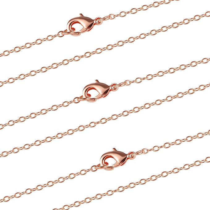 ALEXCRAFT Wholesale 12PCS Rose Gold Plated Solid Brass Chain Finished Flat Cable Chains Bulk for Jewelry Making (26"(2.0MM)