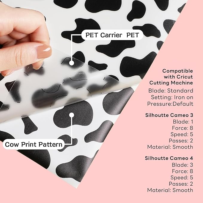 HTVRONT Cow Print HTV Vinyl - 12" x 8ft Cow Printed Animal Pattern Iron on Vinyl Cow Printed Heat Transfer Vinyl for Shirts - Easy to Cut & Weed for Heat Vinyl Design