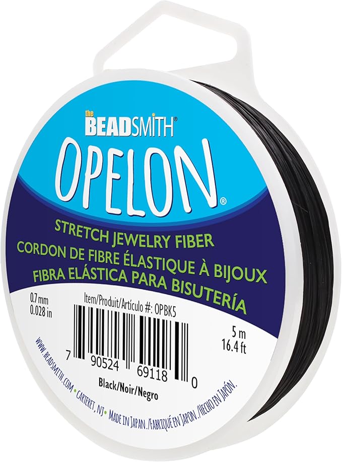 The Beadsmith Opelon Stretch Cord – Elastic Beading Fiber, Black, 0.7 mm Diameter, 5 Meters (16.4 ft) Spool