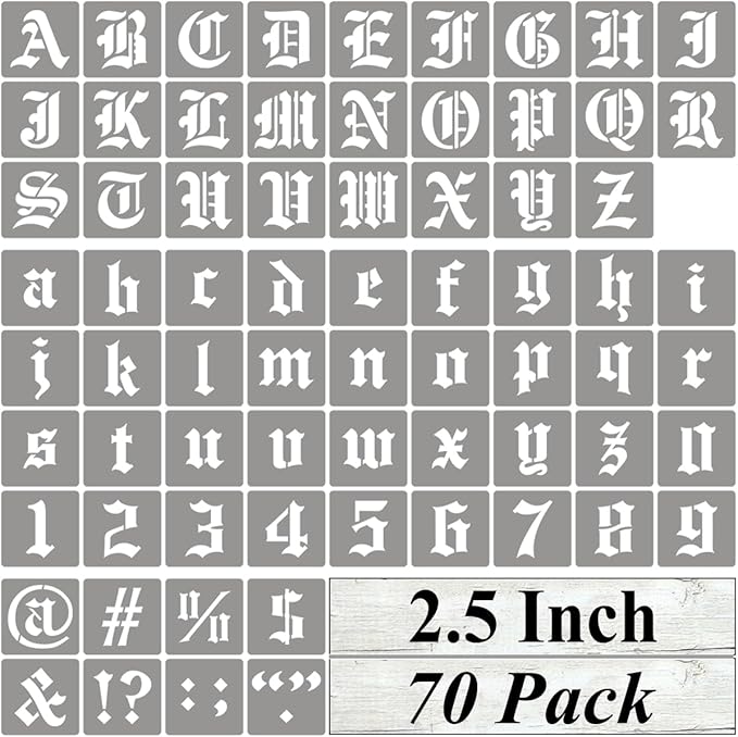 2.5 Inch Alphabet Letter Stencils for Painting - 70 Pack Old English Letter Stencil Templates with Numbers and Signs for Painting on Wood, Reusable Letter Stencils for Chalkboard Wood Signs & Wall Art