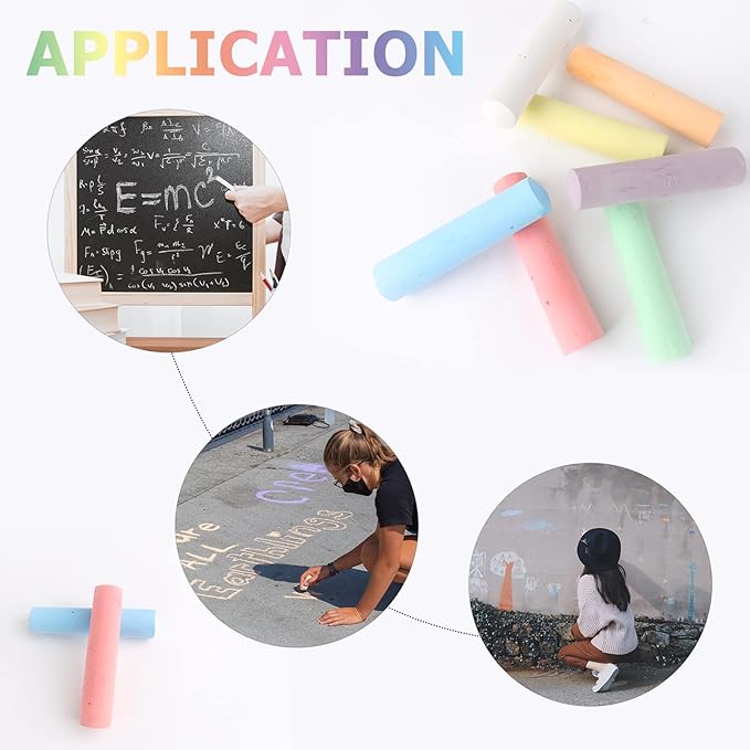 J-hong Washable Sidewalk Chalk Set- 52 Pieces 7 Colors Jumbo Chalk For Kid and Adult, Paint on Classroom Chalkboard or Outdoor Playground, Good Gift for Party