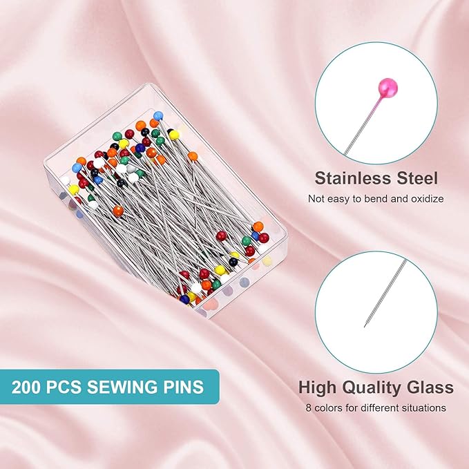 ICNOW Sewing Kit - 216 Pcs, 2 Magnetic Wrist Pincushions, 200 Straight Pins, 10 Clips, 2 Seam Rippers, 1 Scissor
