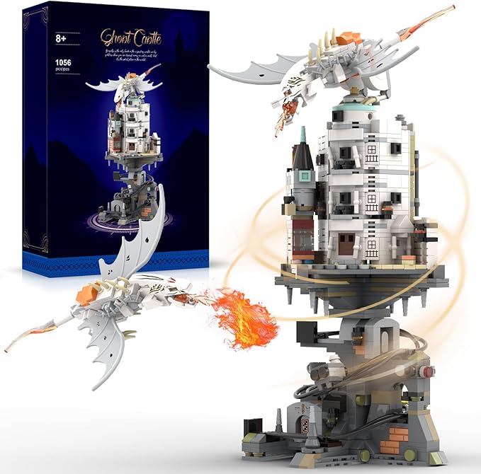 WINNER SPACE Lighting Magic Castle Wizarding Bank Building Sets, Magic Castle Architecture Model Collection Display, Dragon Toys, Ideas Building Toy for Adults Boys Girls (1056 PCS)