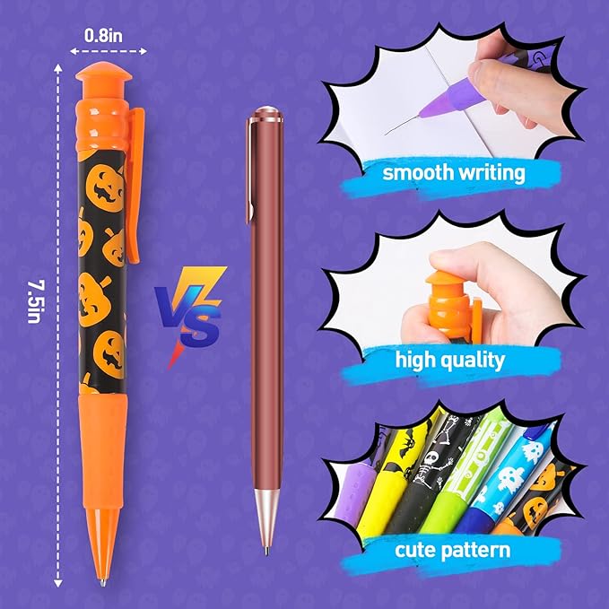 Shemira Halloween Party Favor for Kids, 48 Pcs Jumbo Pen in 6 Assorted Theme Designs for Trick or Treating, Goodie Bag Filler, Miniatures, School Classroom Rewards