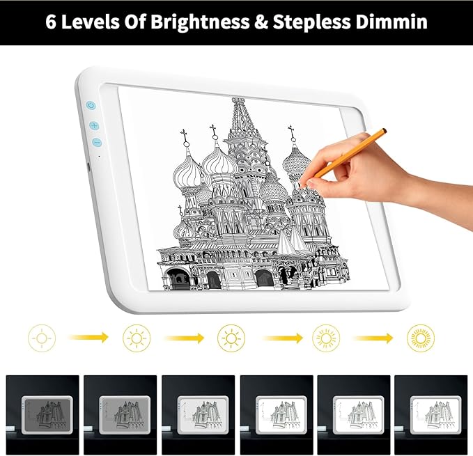Rechargeable A4 Diamond Art Light Board,Super Bright Tracing Light Box,6 Levels Brightness with 3 Colors Mode and Stand, Wireless Tracing Pad for Diamond Painting,Weeding Vinyl,Sketching & Drawing