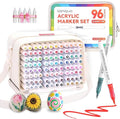 96 Color Acrylic Paint Markers Set – Brush Tips, Quick Dry Permanent Markers for Rock, Egg, Wood, Fabric, Glass, DIY Crafts, Waterproof Fabric Paint Markers for Adult Coloring Books No Bleeding