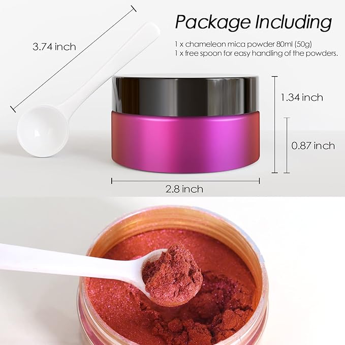 Ceya Chameleon Mica Powder, 1.8oz/ 50g Lavish Party Chrome Nail Powder, Cosmetic Grade Pearlescent Effect Color Shift Pigment for Epoxy Resin, Makeup, Nail Polish, Soap Dye, Candle Making, Craft