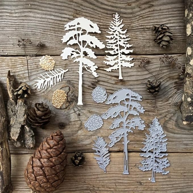 Lapoo Flowers Metal Cutting Die for Scrapbooking - Durable, Cut Stencils for DIY Scrapbook Photo Album Decorative Paper Card, Card Making Supplies, Embossing (A Set of Pine Trees 3.6 x 4.1 in)
