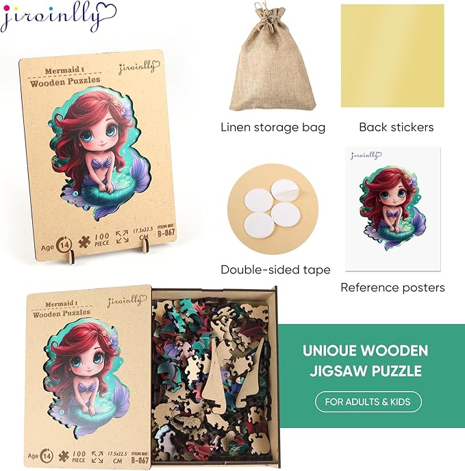 Wooden Puzzles for Adult and Kids, 100 Pieces Ocean Puzzle, Mermaid Unique Shaped Wooden Preschool Puzzle, Toddler Wooden Puzzle Toy Gift for Family and Friends, Suitable for Family Games
