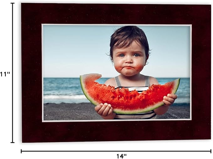 11x14 Mat Bevel Cut for 8.5x11 Photos - Acid Free Dark Red Suede Precut Matboard - For Pictures, Photos, Framing - 4-ply Thickness