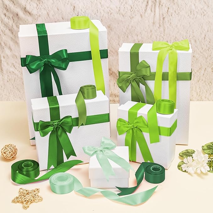 1 Inch Green Satin Ribbons for Crafts, 6 Rolls Single-Faced Green Assorted Ribbons for Gift Wrapping Flower Bouquet Wedding Invitations Bridal Shower Hair Bows Garland Party Decor
